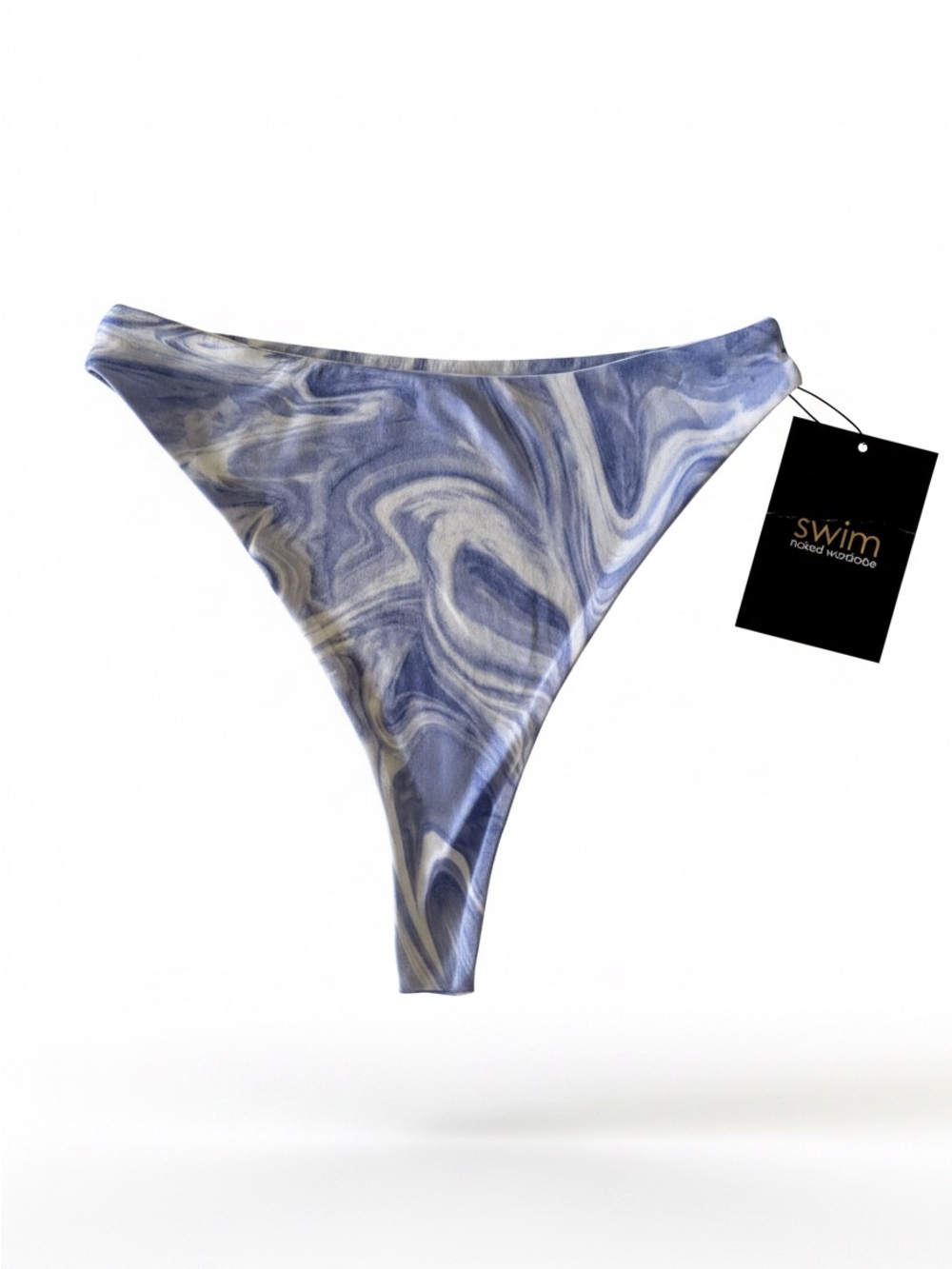 naked wardrobe Swim Blue Marble-Print High-Cut Bikini Bottom